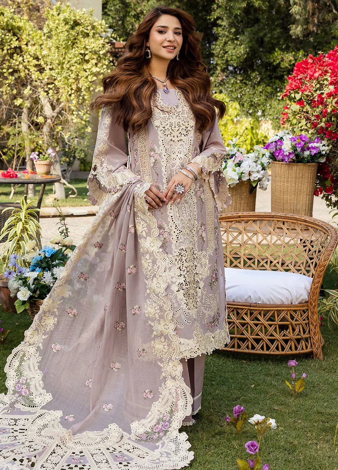 Premium 3 Piece Unstitched Embroidery Suit with Heavy Embroidered Organza Dupatta