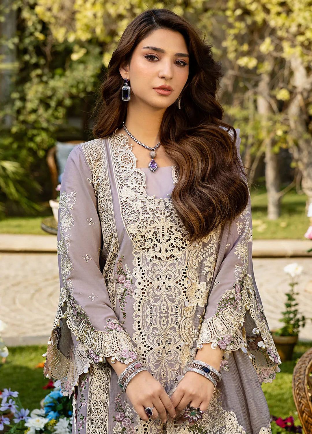 Premium 3 Piece Unstitched Embroidery Suit with Heavy Embroidered Organza Dupatta