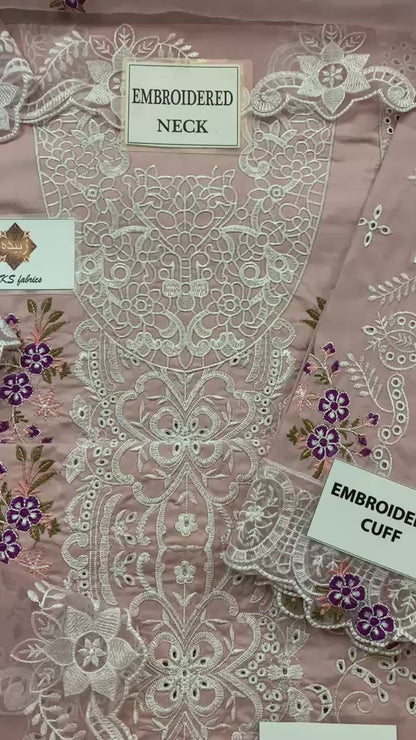 Premium 3 Piece Unstitched Embroidery Suit with Heavy Embroidered Organza Dupatta