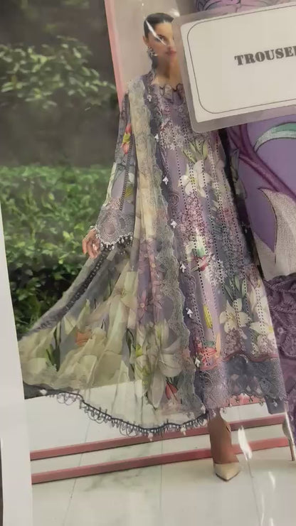 Premium 3 Piece Unstitched Embroidery Suit with Shiffon Embroidered Dupatta